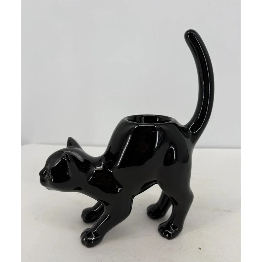 Party lite #9415 Black Cat Tea Light Votive Candle Holder Halloween Fall 9" Tall - Picture 2 of 5
